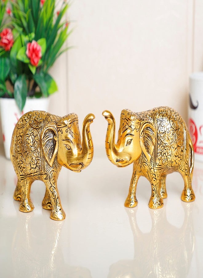 KridayKraft Metal Elephant Statue Medium Size Gold Polish 2 pcs Set for Showpiece Your Home,Office Table & Gift Article,Animal Decorative Showpiece Figurines..., Animal - Image 4
